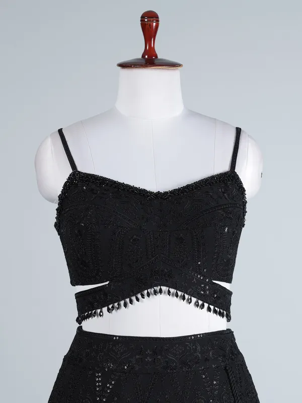 Black lehenga choli dupatta ensemble for women