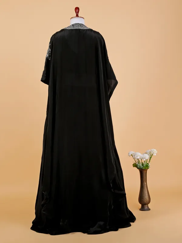 Black lehenga choli in satin with shrug