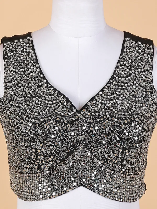 Black lehenga choli in satin with shrug