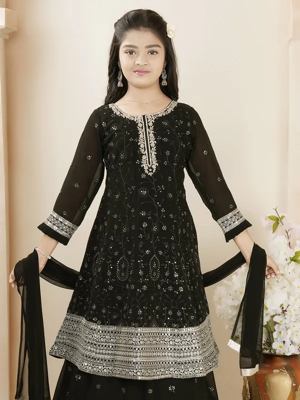 Black lehenga salwar suit in georgette