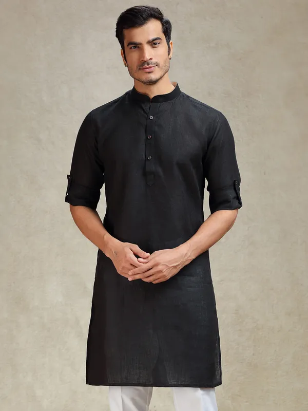 Black linen kurta for ethnic charm