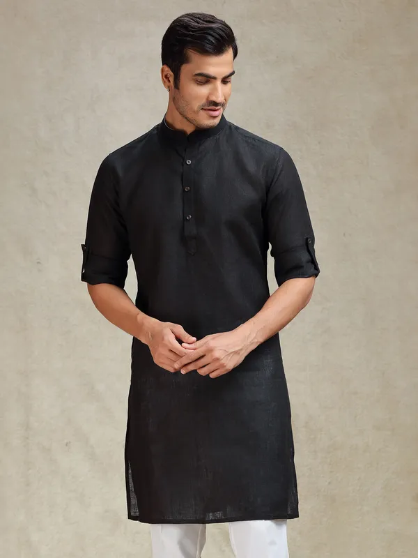 Black linen kurta for ethnic charm