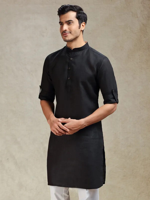 Black linen kurta for ethnic charm