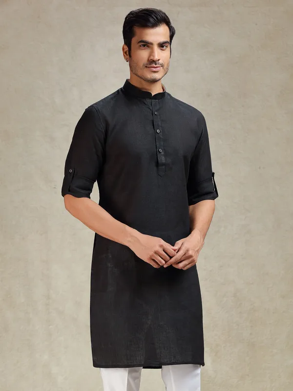 Black linen kurta for ethnic charm