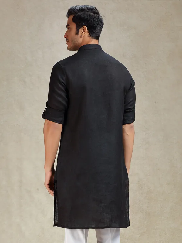 Black linen kurta for ethnic charm