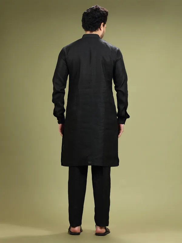 Black linen plain kurta suit