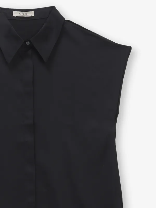 Black linen plain top for women