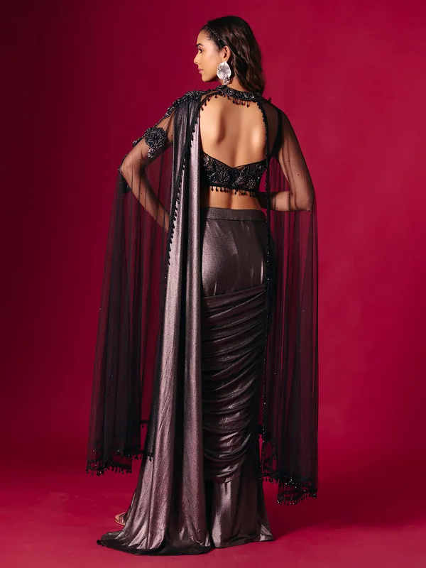 Black lycra designer saree for party wear