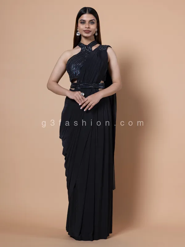 Black lycra pre draped saree