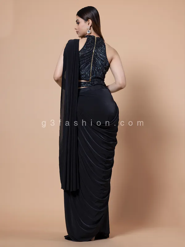 Black lycra pre draped saree