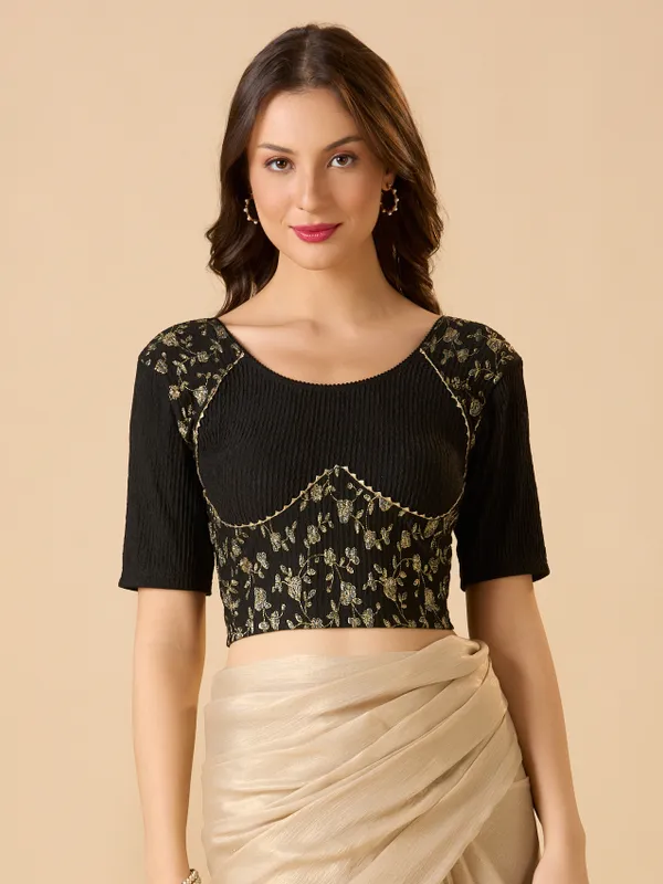 Black lycra ready made blouse with zari embellishments