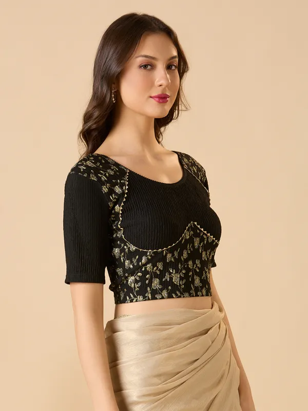 Black lycra ready made blouse with zari embellishments