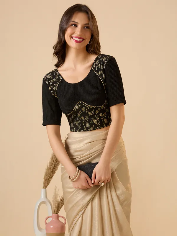 Black lycra ready made blouse with zari embellishments