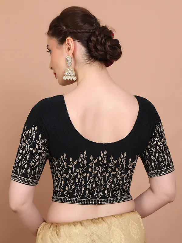 Black lycra strechable embroidered ready made blouse