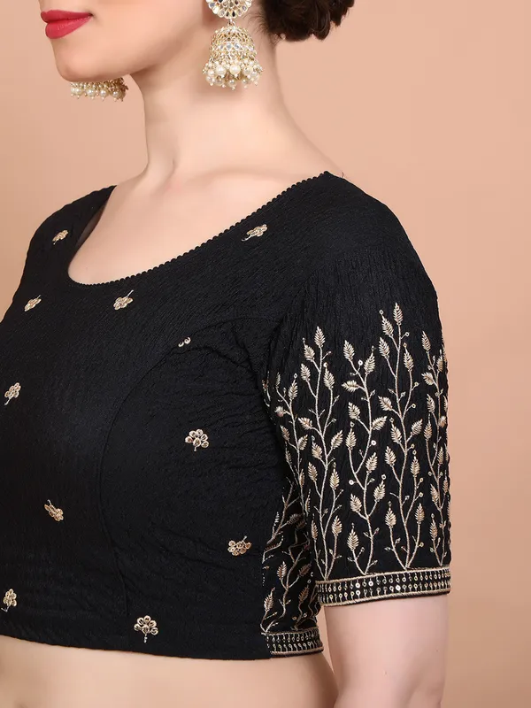 Black lycra strechable embroidered ready made blouse