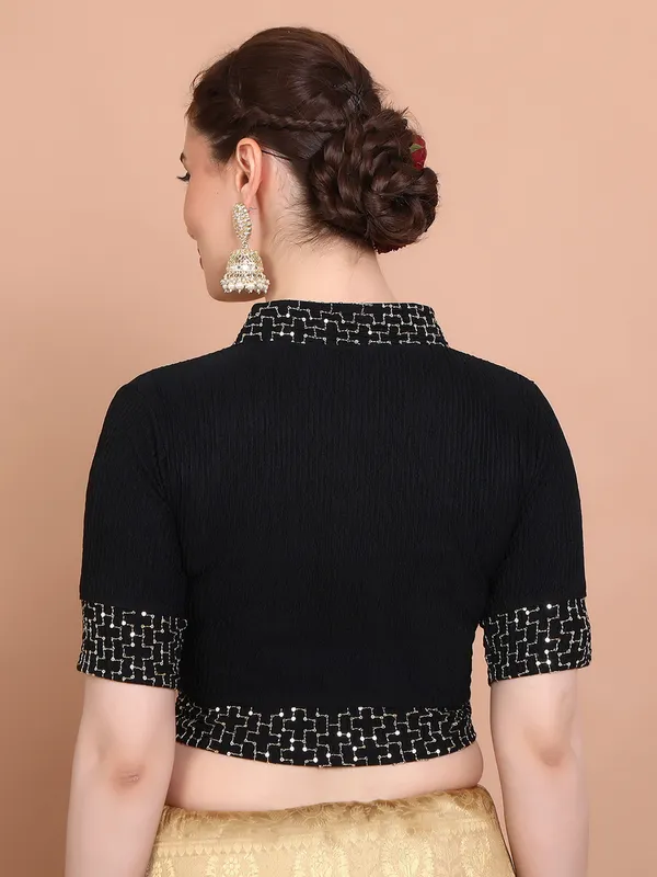 Black lycra strechable made blouse in V neck ready