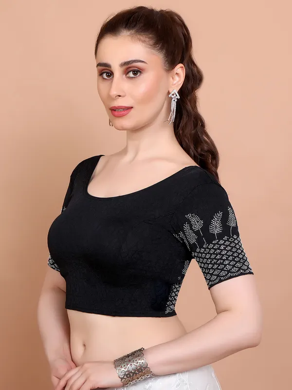 Black lycra strechable ready made blouse