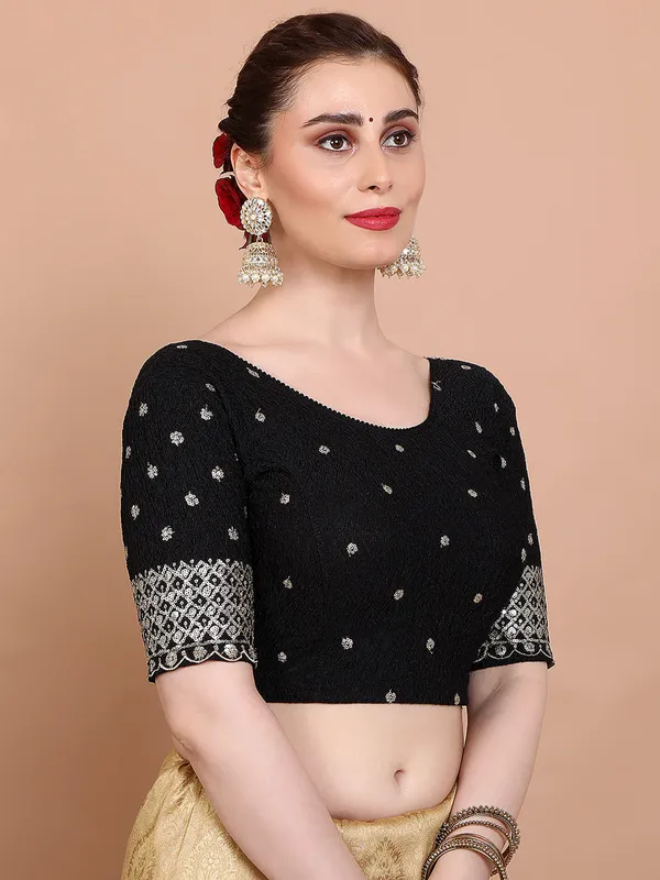 Black lycra strechable ready made blouse for women