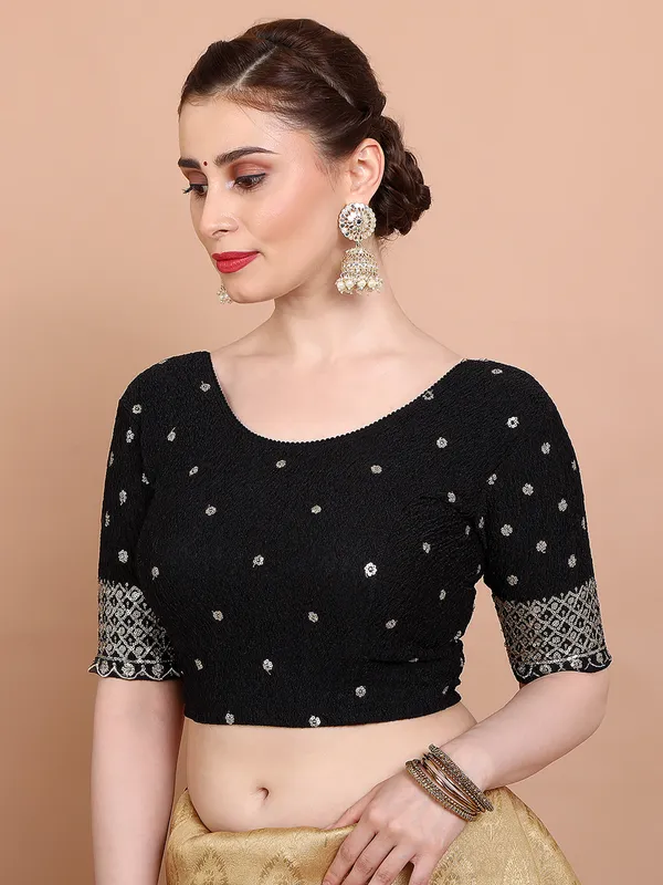 Black lycra strechable ready made blouse for women