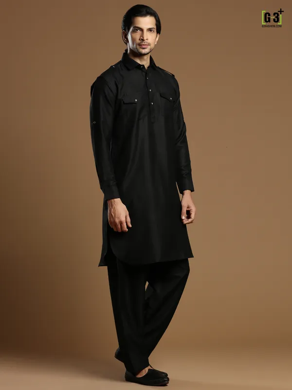 Black men festive occasions cotton silk pathani suit