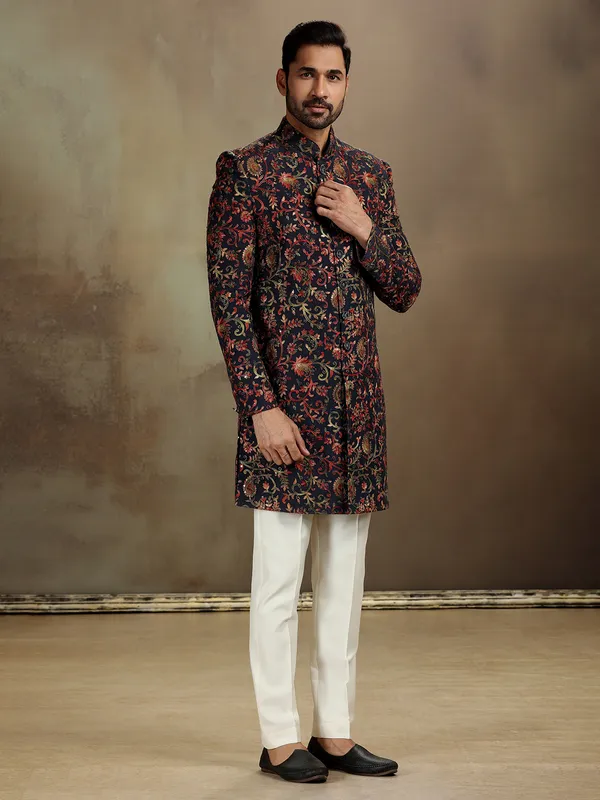 Black modal silk printed indo western pant