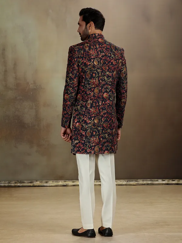 Black modal silk printed indo western pant