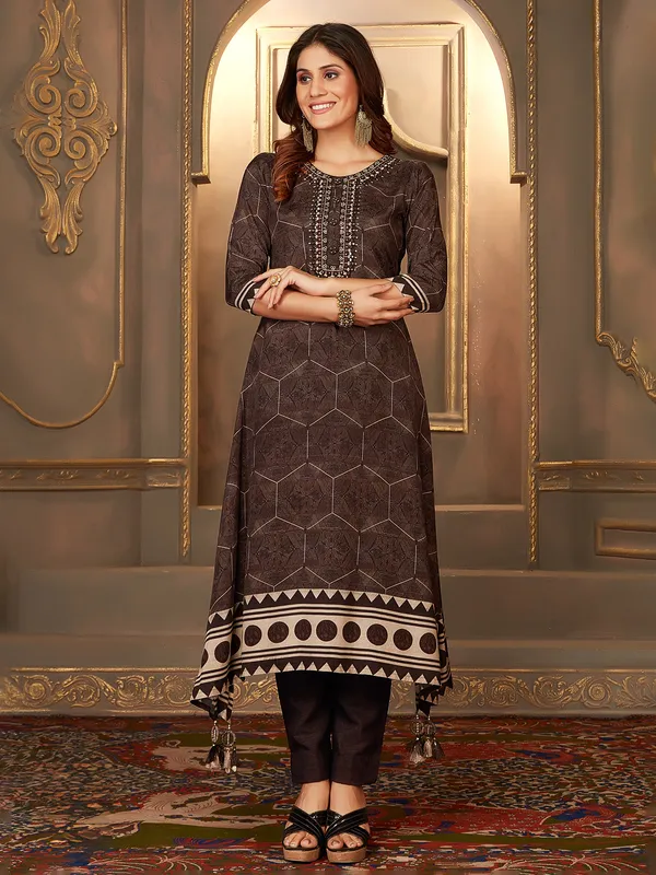 Black muslin digital printed a line kurti