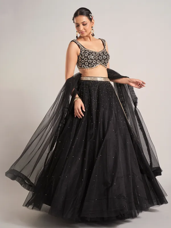 Black net party wear lehenga choli with dupatta