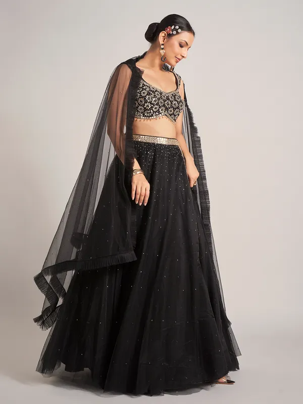 Black net party wear lehenga choli with dupatta
