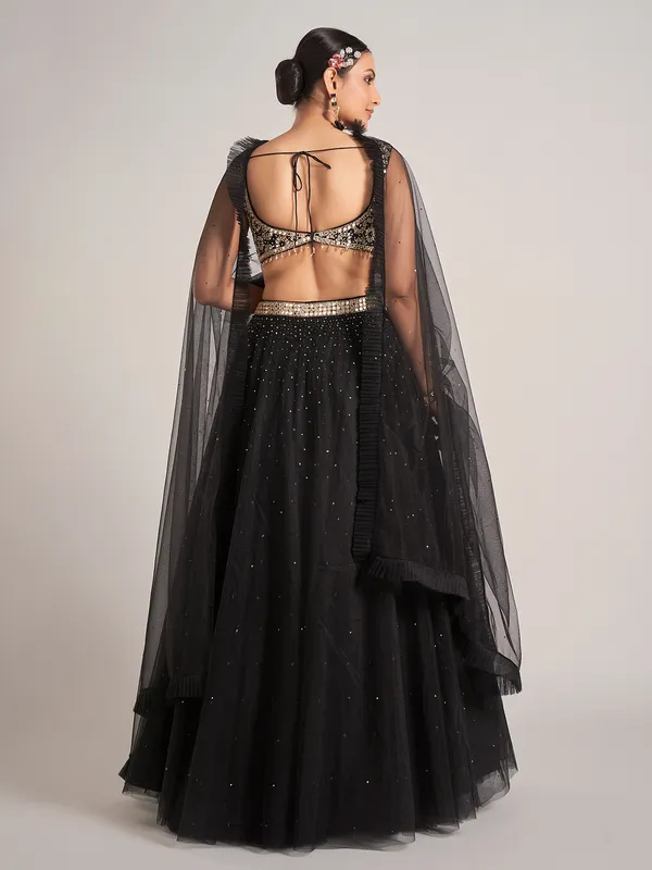 Black net party wear lehenga choli with dupatta