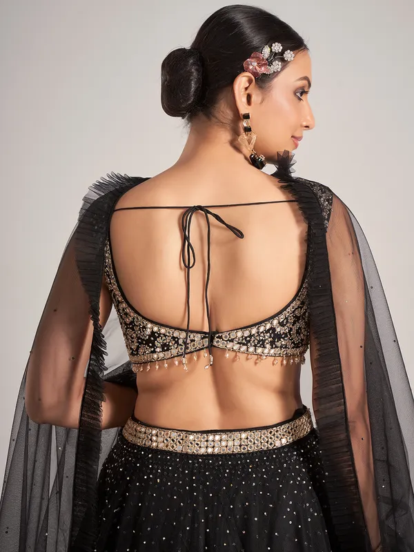 Black net party wear lehenga choli with dupatta