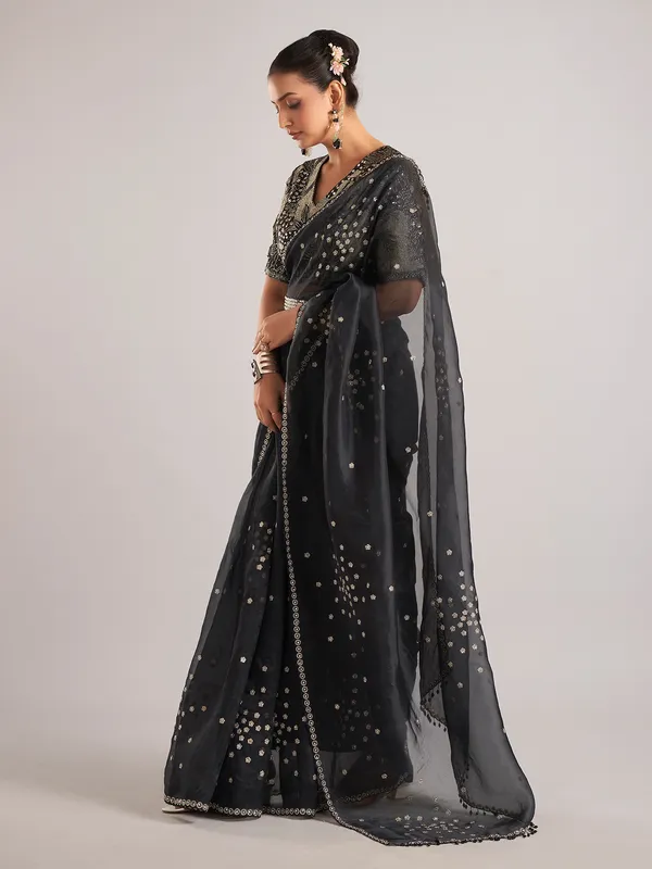 Black organza saree with ready made blouse