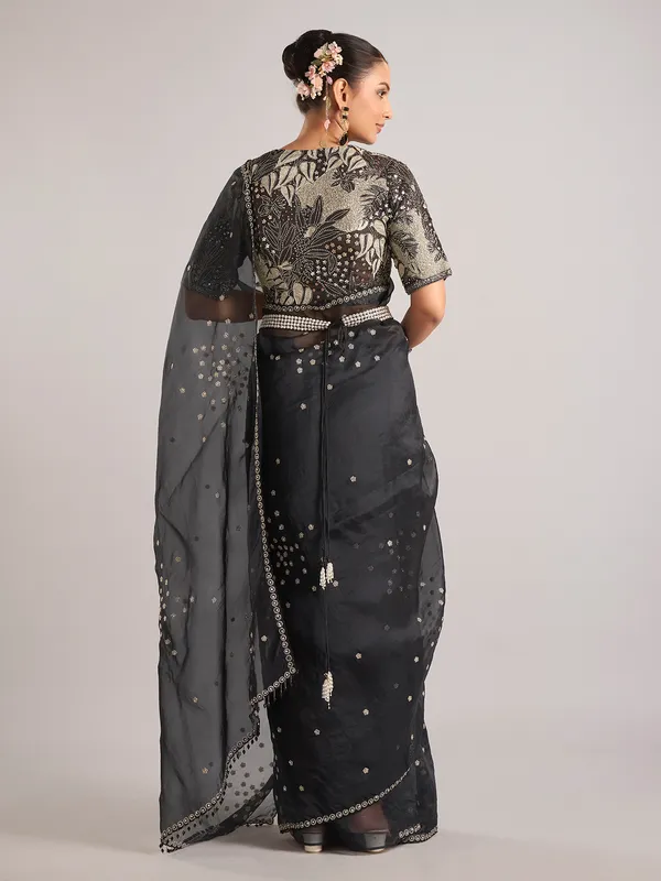 Black organza saree with ready made blouse