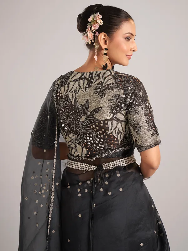 Black organza saree with ready made blouse