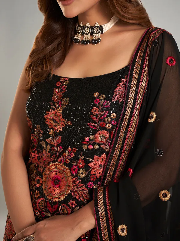 Black palazzo suit in soft georgette