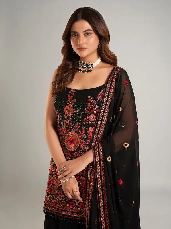 Black palazzo suit in soft georgette