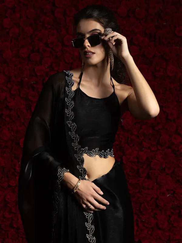 Black party wear chiffon saree