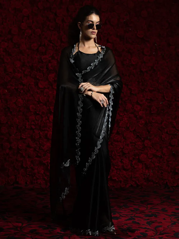 Black party wear chiffon saree
