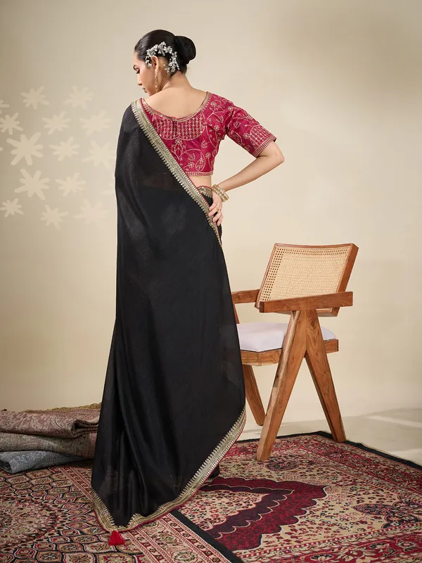 Black party wear plain silk saree