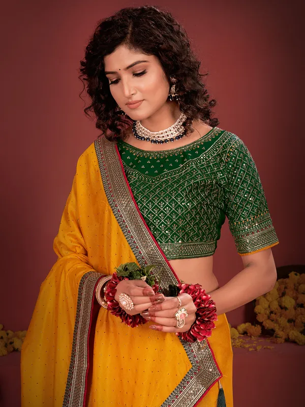 Mustard yellow silk saree for festive