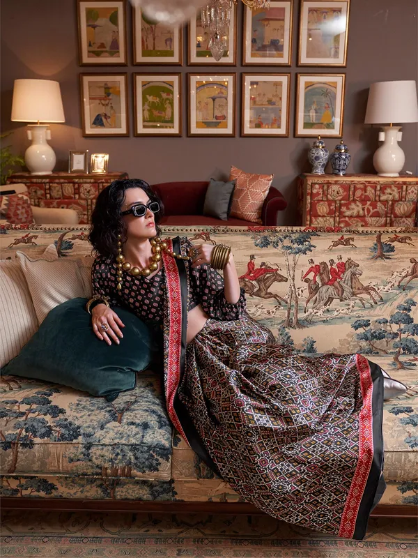 Black patola printed saree for wedding