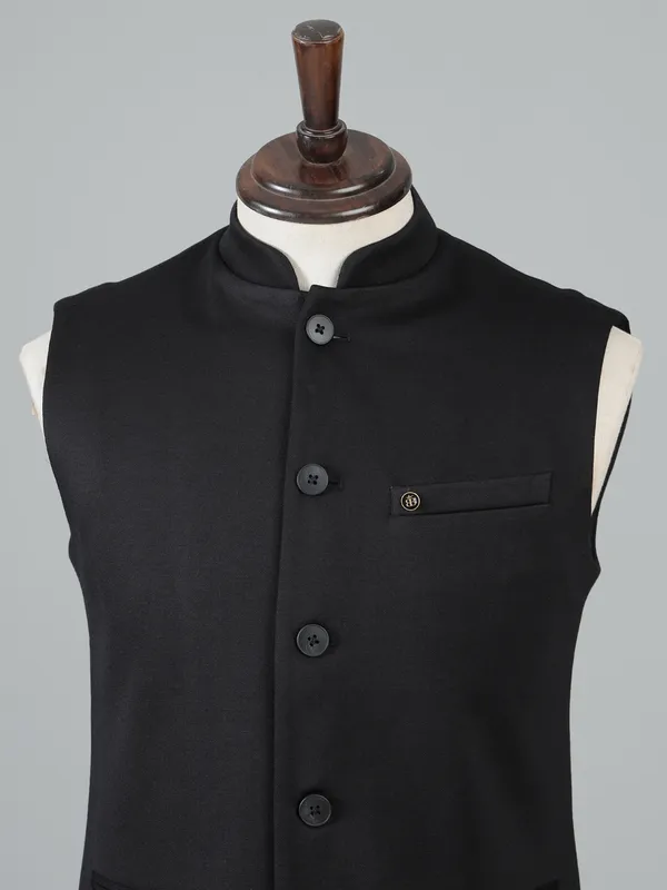 Black plain waistcoat for men