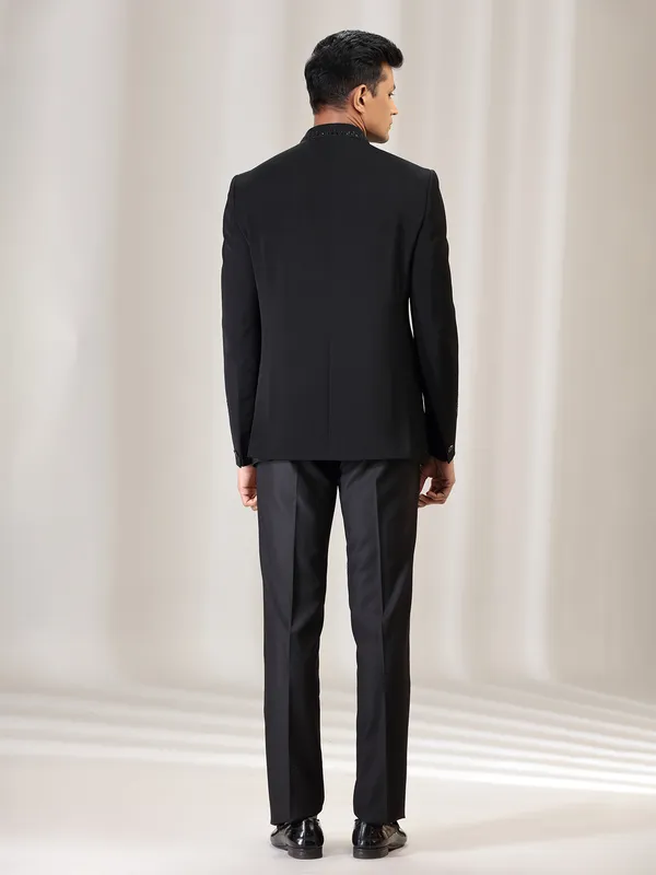 Black polyster jodhpuri suit for wedding