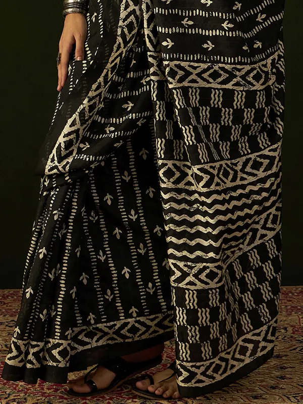 Black print bhagalpuri silk saree for casual