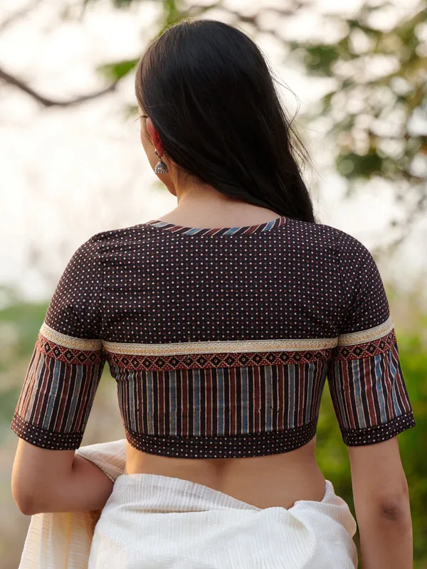 Black printed ajrakh printed cotton ready made blouse