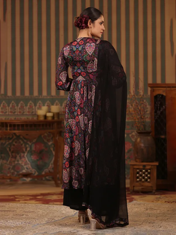 Black printed alia cut palazzo set