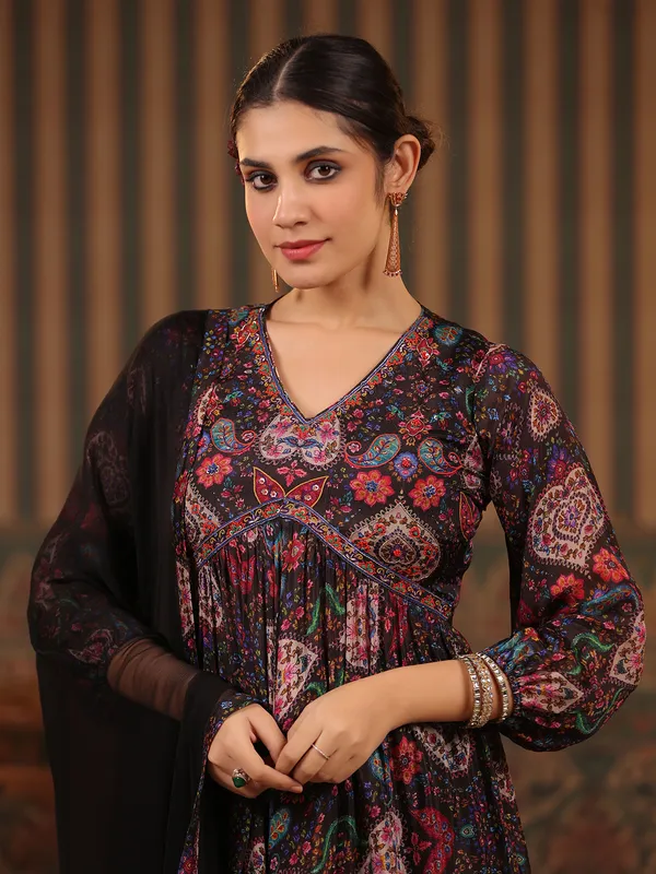 Black printed alia cut palazzo set