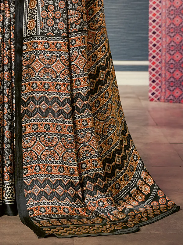 Black printed bhagal puri silk saree for festival
