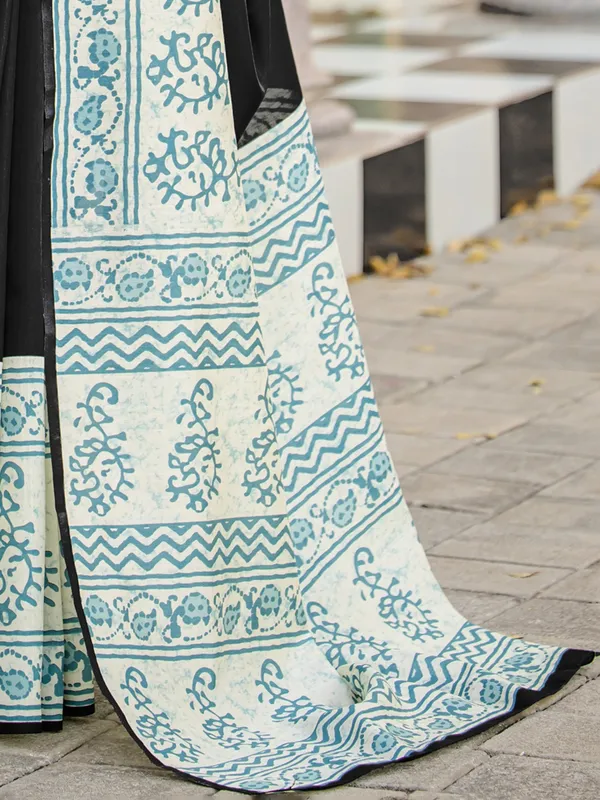 Black printed bhagalpuri silk saree for women