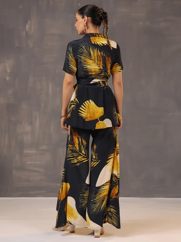 Black printed co ord set in satin